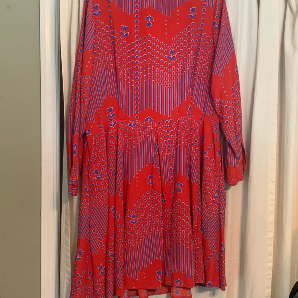 Modcloth Vibrant Red and Blue ‘Pleasant Confidence’ Long Sleeve Dress - Picture 7 of 9